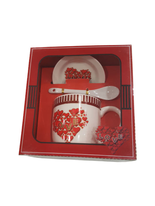 Valentinsbecher mit Untertasse und Löffel, 4 Designs