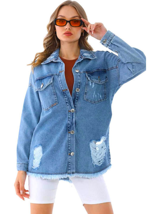 Lungă Jachetă de femei din denim Blue