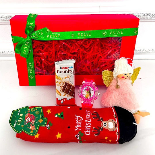 Pachet Secret Santa Ornament Ceas Șosete Copii Kinder Țară Ciocolată De Crăciun În Cutie De Fereastră