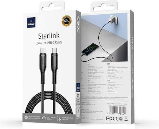 Wiwu USB 2.0 Cable USB-C Male - USB-C 60W PD Black 1m