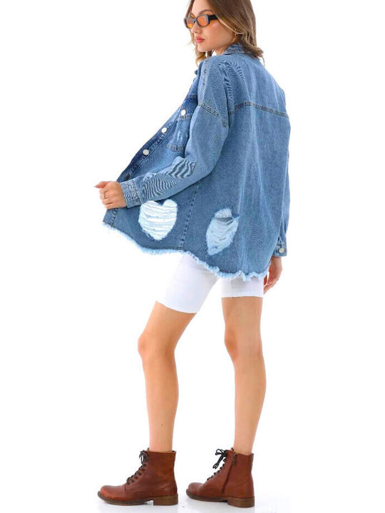 Lungă Jachetă de femei din denim Blue