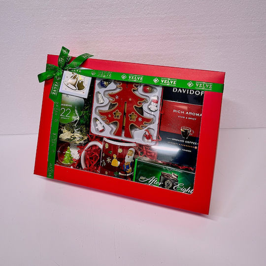 Pachet Secret Ornament Decorativ Din Lemn Brad Minge Cană 300ml Ciocolată Aftereight 250g Cafea Davidoff Flori Uscate Parfumate În Cutie Roșie