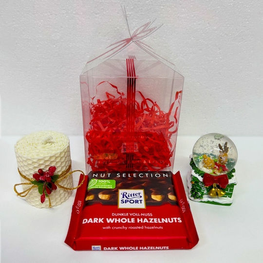 Figurină Glob De Zăpadă Pachet Secret Lumânare Din Ceară Naturală Baton De Ciocolată Ritter Sport 100g În Cutie De Prezentare Transparentă