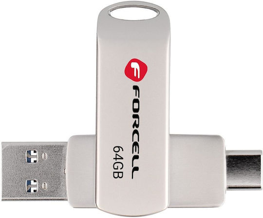 Forcell 64GB USB 3.2 Stick με σύνδεση USB-A & USB-C Ασημί