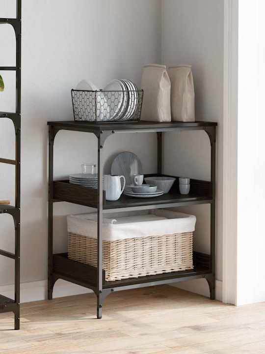 vidaXL Τρόλεϊ Κουζίνας Ξύλινο 3 Θέσεων Μαύρο 60x41x80.5cm