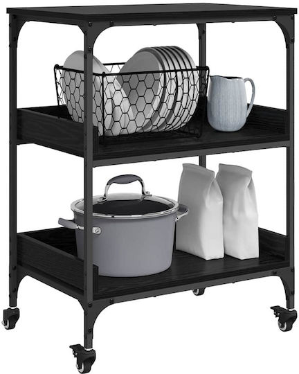 vidaXL Тролей Кухненски Дървен 3 Позиции Черен 60x41x80.5см