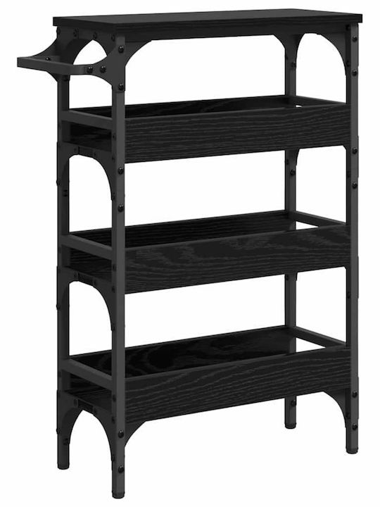 vidaXL Wooden Kitchen Trolley 4 Tiers Black 53x20x76cm