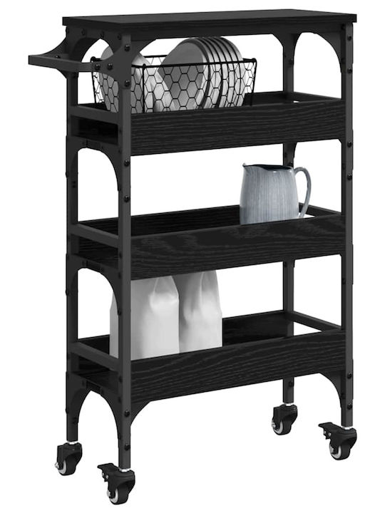 vidaXL Wooden Kitchen Trolley 4 Tiers Black 53x20x76cm