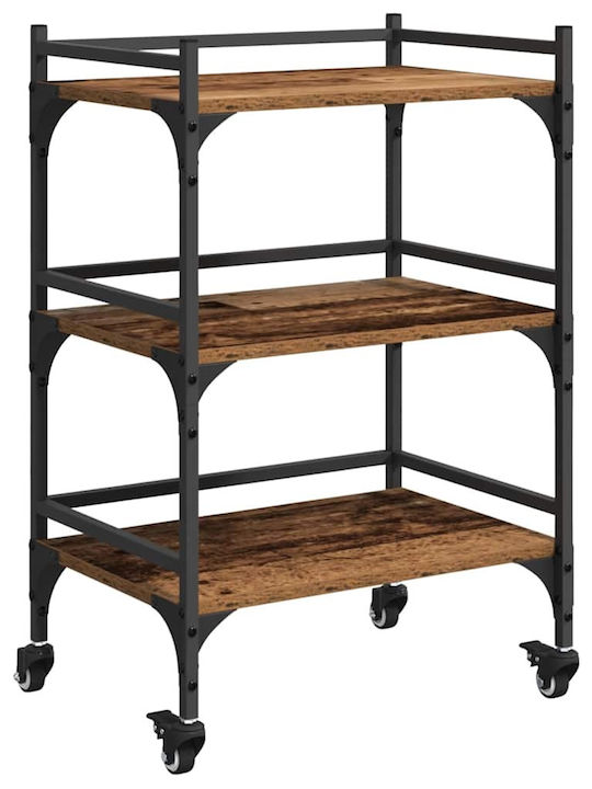vidaXL Wooden Kitchen Trolley 3 Tiers Brown 50x35x75.5cm