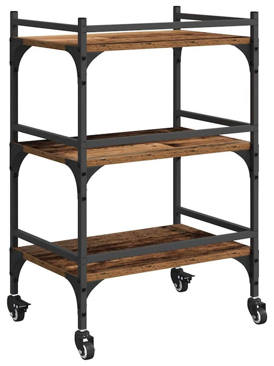 vidaXL Wooden Kitchen Trolley 3 Tiers Brown 50x35x75.5cm