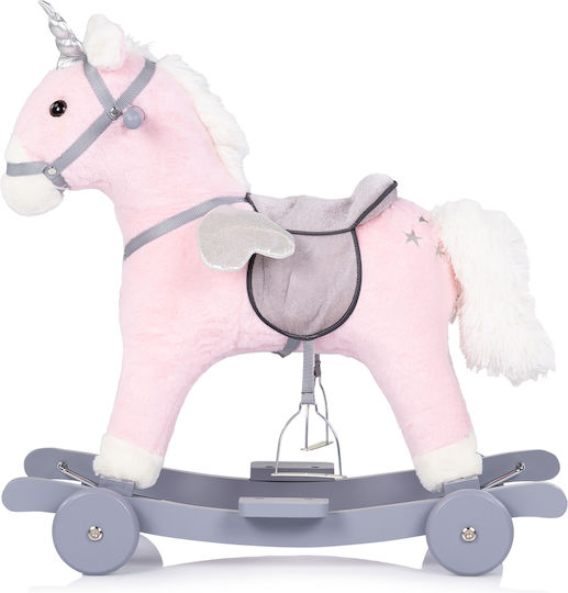 Chipolino Wooden Rocking Toy Horse for 18+ months with Sounds & Wheels with Max Load Capacity 50kg Pink
