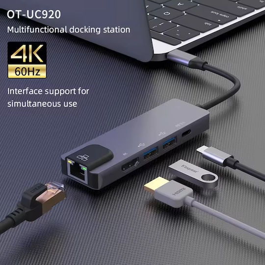 ATC OT-UC920 USB-C Docking Station mit HDMI 4K PD Ethernet Gray