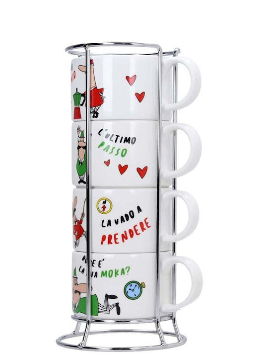 Bialetti Σετ Φλιτζάνια Cappuccino από Πορσελάνη Λευκά 4τμχ