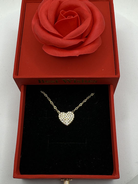 Elemar Necklace Amulet with design Heart from Gold Plated Steel with Zircon