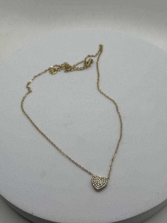 Elemar Necklace Amulet with design Heart from Gold Plated Steel with Zircon