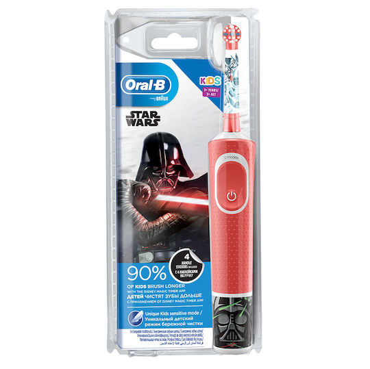 Oral-B Star Wars Periuță de Dinți Electrică pentru Copii cu Cronometru pentru 3+ Ani Roșie-Neagră