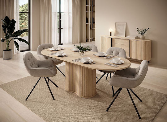 Lovi Ovaler Esszimmertisch Ausziehbar Holzoptik Natürlich 180(+40)×90×76 cm