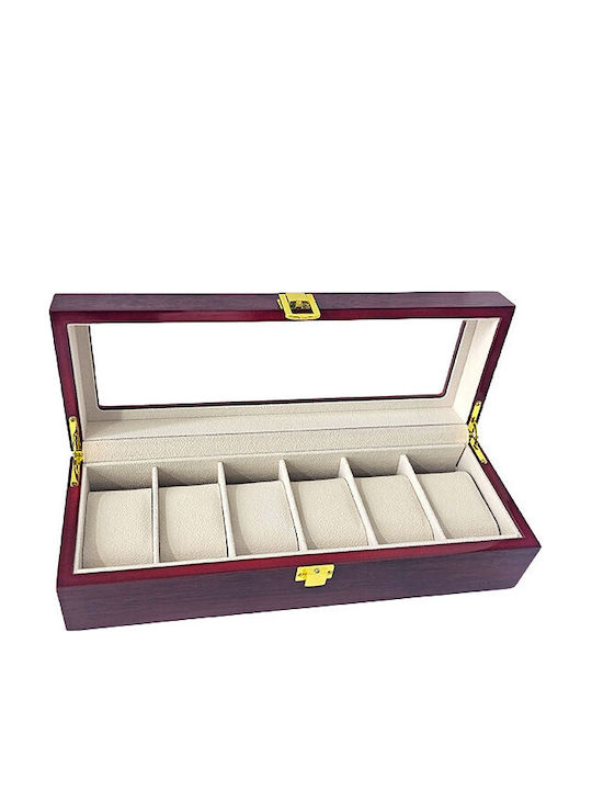 Elegant Box Watches Jewelry 6 Compartments Burgundy