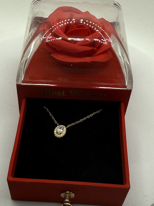 Elemar Necklace Amulet Rosette from Gold Plated Steel with Zircon