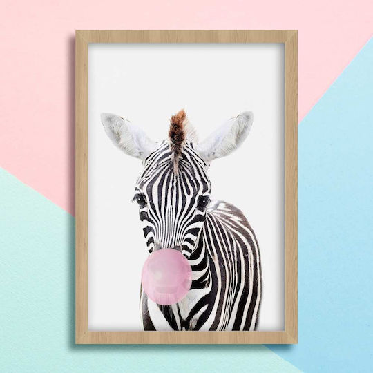 Kids Framed Wall Painting Zebra Pink Bubble 30x40cm