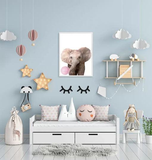 Kids Framed Wall Painting Elephant Pink Bubble 30x40cm
