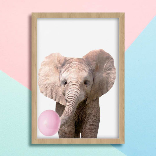 Kids Framed Wall Painting Elephant Pink Bubble 30x40cm