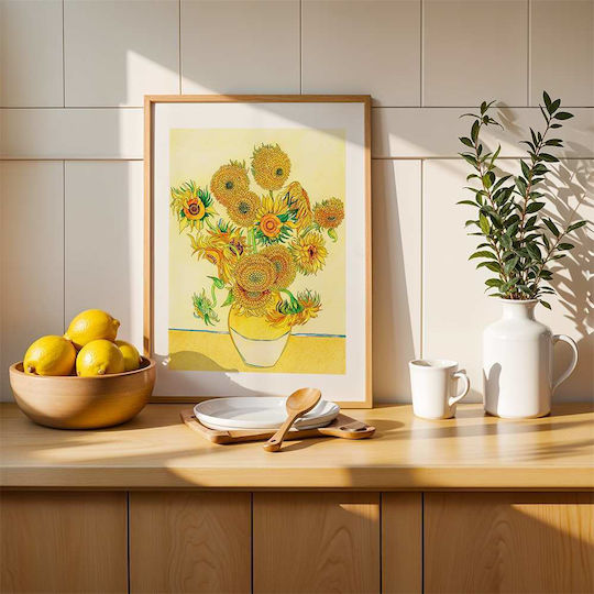 Poster Van Gogh Sunflowers Art116 30cm X 40cm Κορνίζα Σκούρο Φυσικό Ξύλου Καφέ