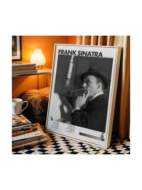 Music Poster Frank Sinatra Ms431 30cm X 40cm Frame Dark Natural Wood Brown