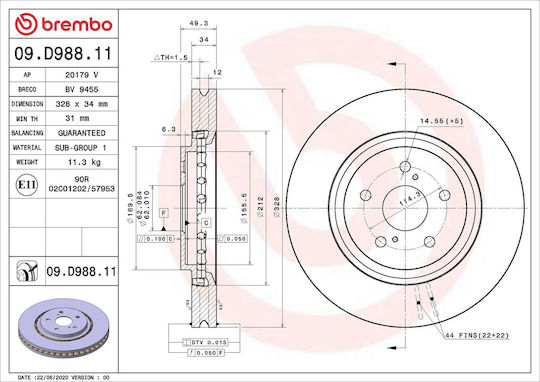 Front Brake Disc Right Left Brembo Lexus Rx Toyota Rav 4 V 2.0 2.5 2.5h 10.15 Diameter 328 Mm 5 Holes Ventilated Internal
