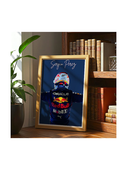 Poster Formula1 Sergio Perez F062 30cm X 40cm Frame Dark Natural Wood Brown