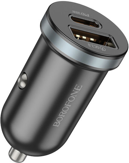 Borofone Car Charger 30W With Ports 1xUSB 1xType-C Black Colour
