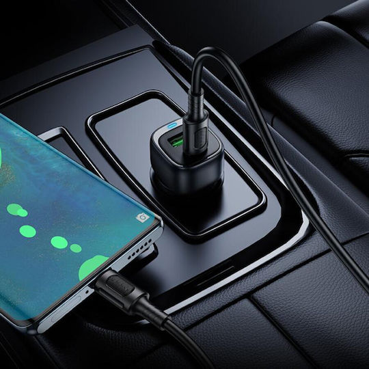 Borofone Auto-Ladegerät 38W Schnellladung mit Anschlüssen: 1xUSB 1xType-C mit Kabel Typ-C,TC-TC Schwarz Farbe