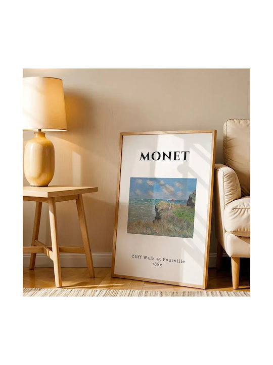 Poster Monet Cliff Walk At Pourville Art009 30cm X 40cm Frame Dark Natural Wood Brown
