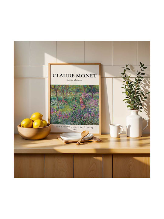 Poster Claude Monet Artists Garden In Giverny Art086 30cm X 40cm Frame Dark Natural Wood Brown