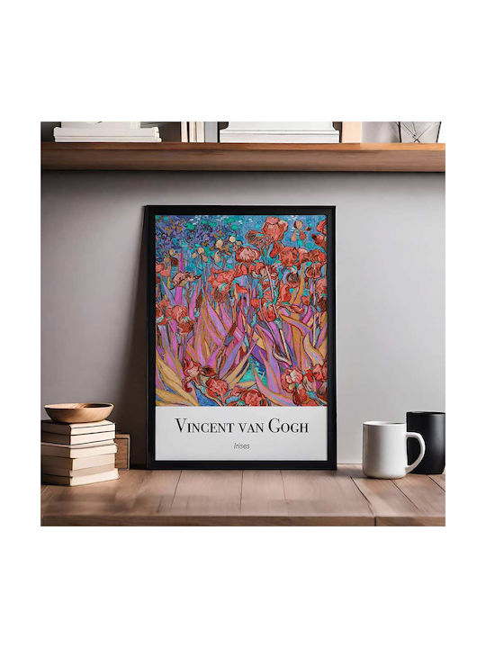 Poster Vincent Van Gogh Irises Art158 30cm X 40cm Κορνίζα Σκούρο Φυσικό Ξύλου Καφέ