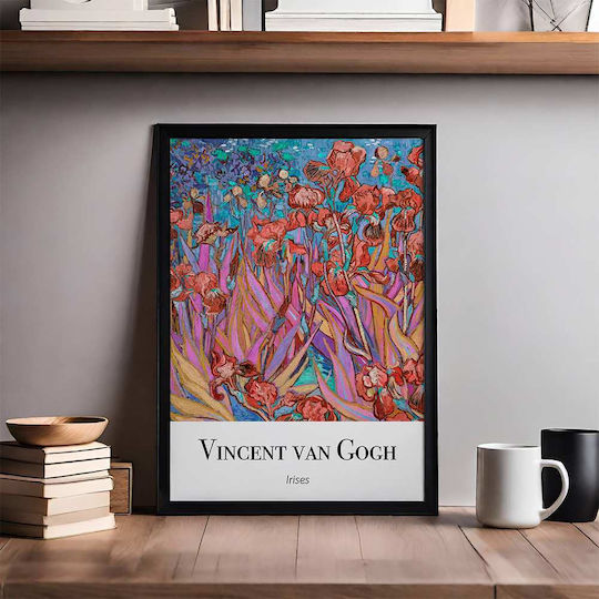 Poster Vincent Van Gogh Irises Art158 30cm X 40cm Frame Dark Natural Wood Brown