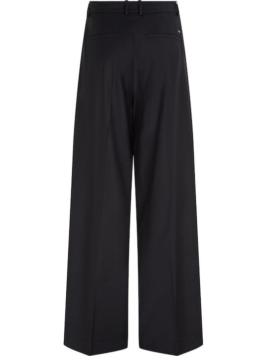 Damen Stoff Hose in Weitem Schnitt Schwarz