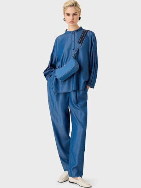 Damen Stoff Hose mit Gummizug Blau