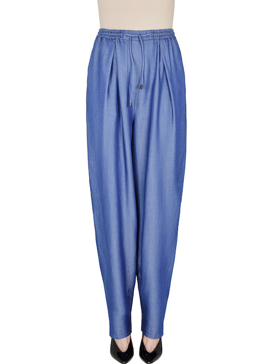 Damen Stoff Hose mit Gummizug Blau