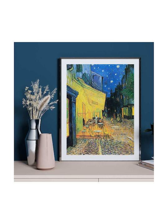 Poster Van Gogh Cafe Terrace At Night Art015 30cm X 40cm Κορνίζα Σκούρο Φυσικό Ξύλου Καφέ