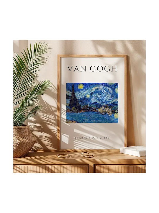 Poster Van Gogh Starry Night Art003 30cm X 40cm Κορνίζα Σκούρο Φυσικό Ξύλου Καφέ
