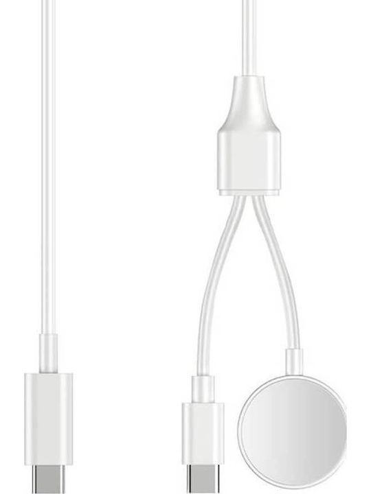 Edman 2-в-1 Бързозареждащ Кабел Usb-c Магнитен Съвместим С Apple Watch Iphone Бял