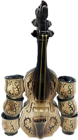 Minibar Sinfonia Package Bran Plum Brandy 50% 0.7l Violin-Shaped Flask 6 Ceramic Glasses