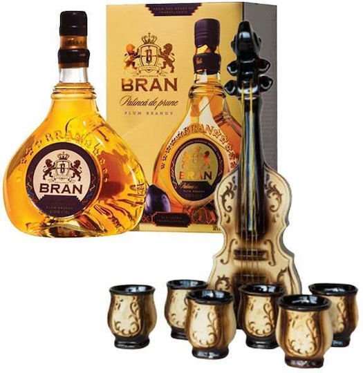 Minibar Sinfonia Package Bran Plum Brandy 50% 0.7l Violin-Shaped Flask 6 Ceramic Glasses
