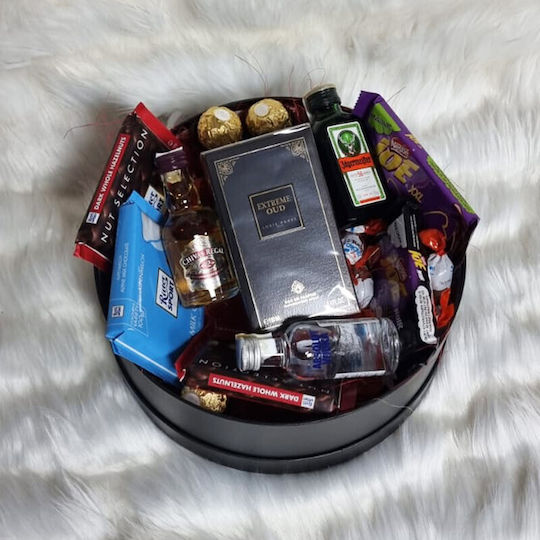 Extreme Oud Gift Package Elegant Black Box Louis Varel Perfume Selection Miniature Drinks Sweets