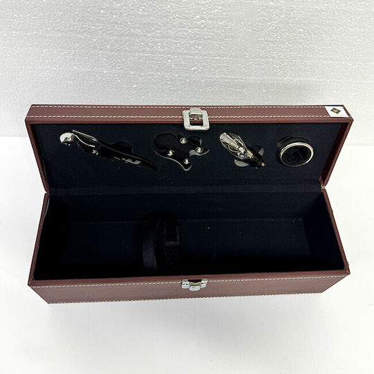 Wine Box Set Wrapped In Eco-leather 4 Accessories Jidvei Misterium Wine 750ml Brown