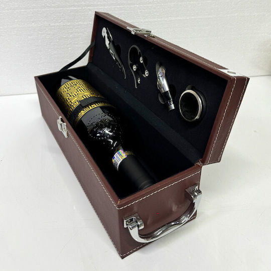 Wine Box Set Wrapped In Eco-leather 4 Accessories Jidvei Misterium Wine 750ml Brown
