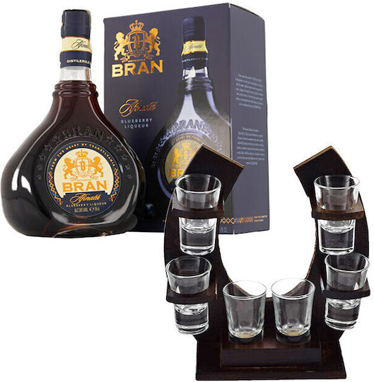 Set Minibar Lichior Afine 30% 0.7l Suport Din Lemn În Formă De U 6 Pahare