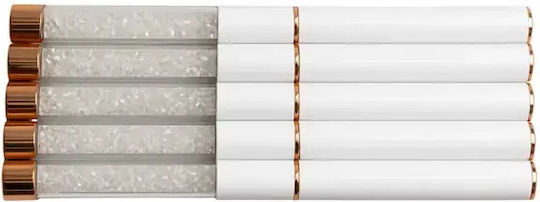 Set 5 Manicure Pedicure Brushes Zola Precise Designs Soft Synthetic Bristles Protective Cap White Rose Gold