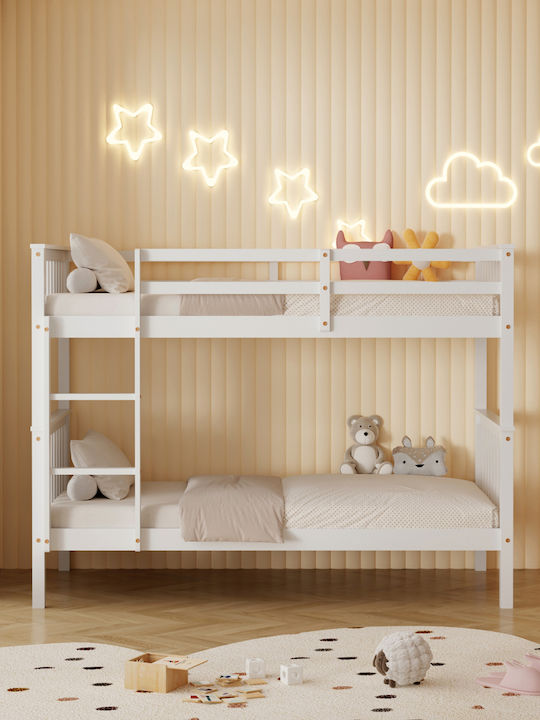 Lantai Pat pentru Copii Cușeta Single cu Saltea Alb 90x190cm